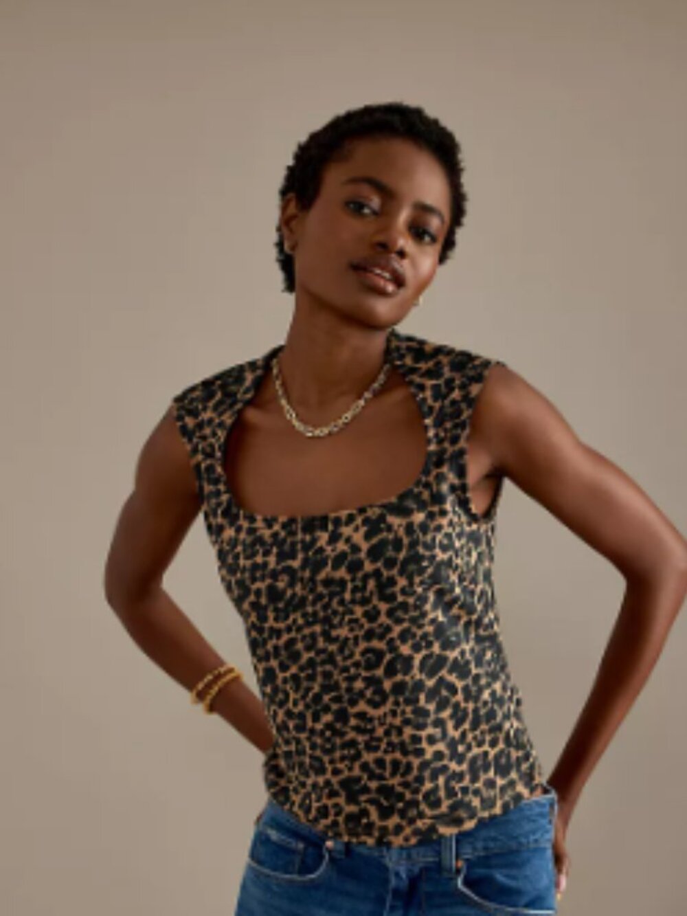 Maeve by Anthropologie Cap-Sleeve Cut-In Knit Top, Leopard, Size 1X, NwT